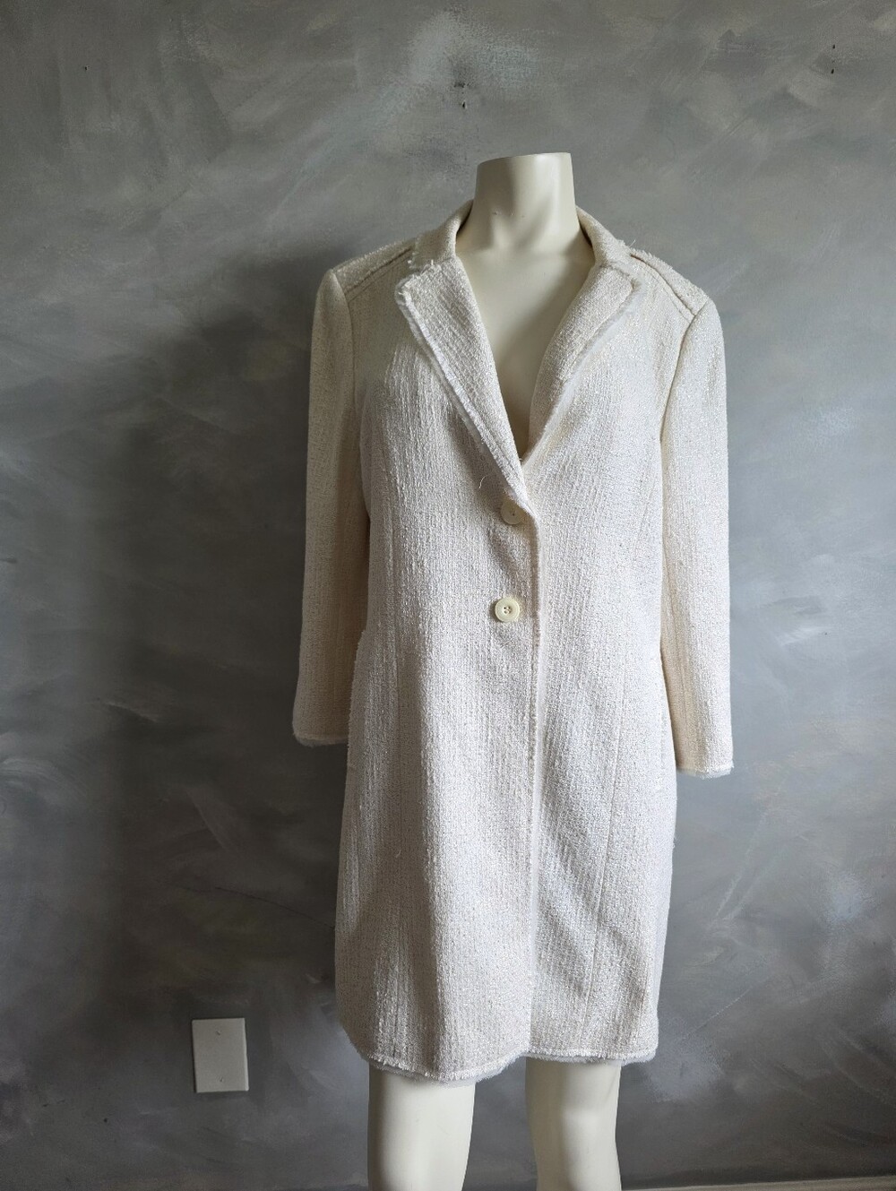 Classiques Entier Cream Sparkly Dress Coat Womens Tweed Style Jacket Preppy